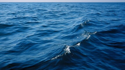The vast expanse of the deep blue ocean with gentle undulating waves under a clear bright horizon