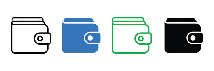 Four wallet icons in different colors for finance and banking concepts