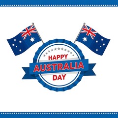 Happy australia day celebration with australian flags on white background