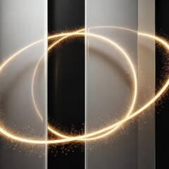 Luxury abstract background with glowing golden particle ring, black and white contrast, elegant light dust and premium futuristic design