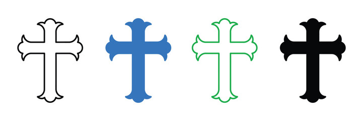 Set of ornate cross symbols in various colors and styles for design