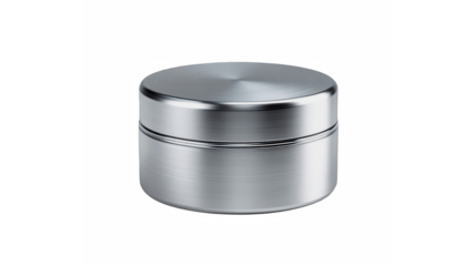 A sleek silver metal container with a brushed finish isolated on a black background