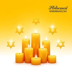 Holocaust remembrance day candles and stars of david on yellow background