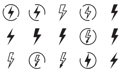 Lightning Bolt and Thunderstorm Strike Silhouettes - Black Storm Vector Icons Set