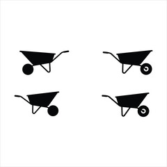 Simple black and white illustration of four wheelbarrows in a grid pattern
