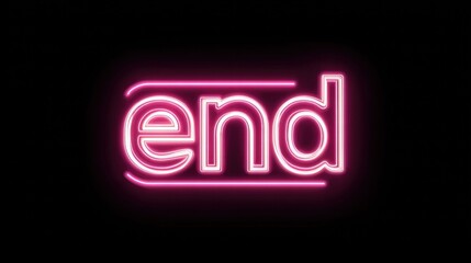 Neon sign spelling out the word end in bright pink against a black background.