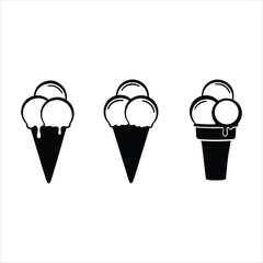 Black and white illustration of three different ice cream cone variations