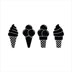 A collection of black silhouette ice cream cones in various styles