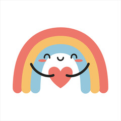 A cheerful rainbow character with a heart radiating positivity and warmth