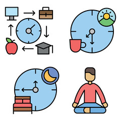 Daily Activities Icon Set Vector Design Template	