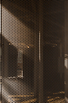 Perforated metal construction detail of public transport bus stop in Gniezno, Wielskopolska, Poland for the construction industry, metal panel manufacturers and architectural agencies