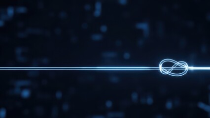 Glowing infinity symbol knot with a bright light trail on a dark abstract background modern technology concept