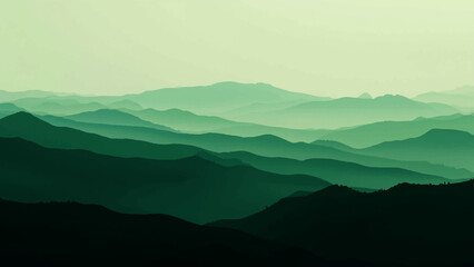 Abstract A layered vista of majestic mountains, bathed in the soft hues of morning mist, evokes a sense of serenity and timeless beauty. This photo captures the essence of nature's artistry.