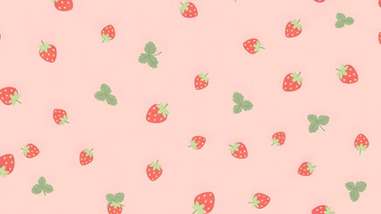 Cute Strawberry Pattern on Pastel Pink Background