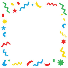 Colorful Abstract Confetti Frame Border with Geometric Shapes on White Background