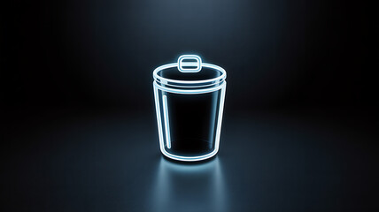 A glowing neon blue battery icon is prominently displayed against a dark shadowy and reflective background suggesting power or energy