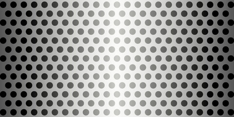 Seamless vector metal pegboard texture. Light gray brushed metal with uniform round perforations. Industrial or modern workshop style.