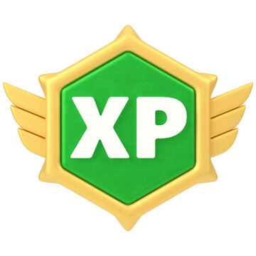 XP Badge 3d render icon in cartoon plastic style minimal isolated on transparent white background	
