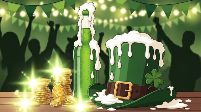 St. Patrick's Day celebration Green Beer Leprechaun Hat and Gold Coins