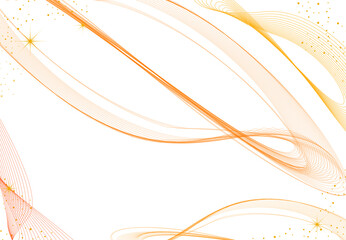 Dynamic orange and yellow swirling lines with scattered stars and sparkles, isolated on transparent background