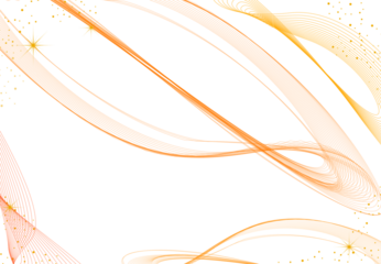Dynamic orange and yellow swirling lines with scattered stars and sparkles, isolated on transparent background
