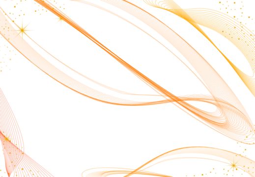 Dynamic orange and yellow swirling lines with scattered stars and sparkles, isolated on transparent background - Powered by Adobe