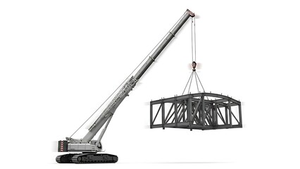 Crane lifting heavy metal structure with precision engineering