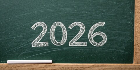 2026 Written With White Chalk On Green Blackboard, Classroom Background With Copy Space, Education And School Concept, New Academic Year Planning, Learning Goals, Business And Education Banner