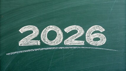 2026 Written With White Chalk On Green Blackboard, Classroom Background With Copy Space, Education And School Concept, New Academic Year Planning, Learning Goals, Business And Education Banner