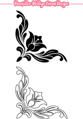 Vintage Corner Vector, Decorative Vintage Corner Vector Design, Elegant Floral Corner Ornament Illustration, Retro Style Decorative Corner Frame