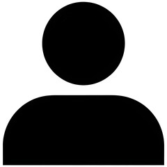 Black Silhouette Profile Icon with Round Head and Curved Shoulders, Simple Human Figure Outline on transparent background