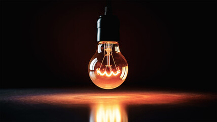 Glowing vintage light bulb on dark background representing idea, creativity, innovation and inspiration concept