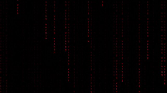 Abstract Digital Code Falling Animation with Warning Text. Loop Video
