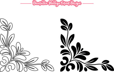 Vintage Corner Vector, Decorative Vintage Corner Vector Design, Elegant Floral Corner Ornament Illustration, Retro Style Decorative Corner Frame