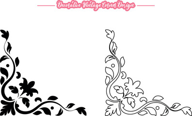 Vintage Corner Vector, Decorative Vintage Corner Vector Design, Elegant Floral Corner Ornament Illustration, Retro Style Decorative Corner Frame
