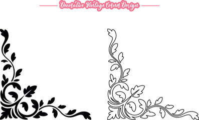 Vintage Corner Vector, Decorative Vintage Corner Vector Design, Elegant Floral Corner Ornament Illustration, Retro Style Decorative Corner Frame