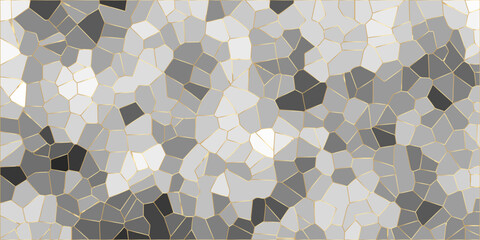Abstract colorful gray, beige mosaic pattern. Pebble seamless pattern vector illustration Quartz light gray and light Broken Stained Glass Background with black outlines 3d Voronoi  Algorithmic