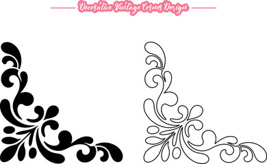 Vintage Corner Vector, Decorative Vintage Corner Vector Design, Elegant Floral Corner Ornament Illustration, Retro Style Decorative Corner Frame
