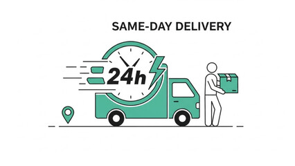 Fast and reliable same-day delivery service with clock and truck