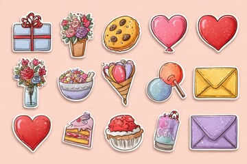 Valentine Celebration Stickers Design Set