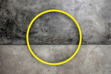 Minimalist Yellow Circle on Industrial Concrete Background.