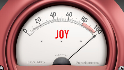 Joy that is hitting a full scale, showing rising levels of joy, possibly overload of it, too much of it. Maximum value, off the charts.  ,3d illustration