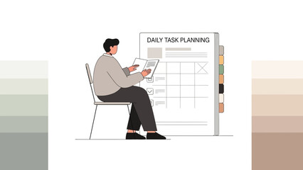 Man planning daily tasks on calendar, time management, productivity concept