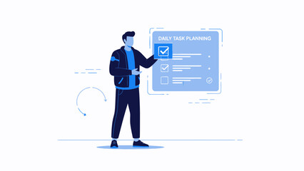 Man Planning Daily Tasks on Digital Checklist Interface