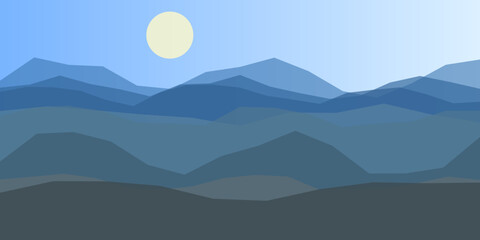 Serene mountain range under full moon © Rahana 