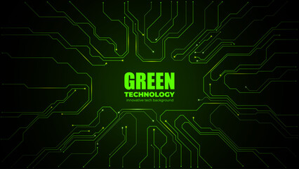 Abstract digital circuitry on emerald backdrop with vacant semiconductor space. Central text area framed by futuristic electronic pathways and glowing patterns. Digital vector illustration