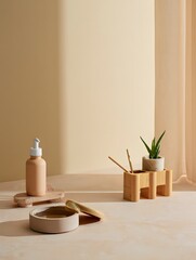 Natural skincare products and spa accessories on a table
