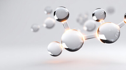 Molecule 3d render white background glossy sphere shiny surface scientific chemistry network connection abstract clean minimal futuristic soft light glowing reflection laboratory technology modern