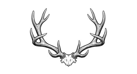 Fototapeta premium Pair of large branched deer antlers or stag horns shown in a symmetrical and detailed line art illustration.
