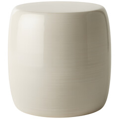 White Glossy Round Stool, Modern Drum Ottoman with Shiny Lacquered Surface, Contemporary Indoor Furniture Piece on transparent background